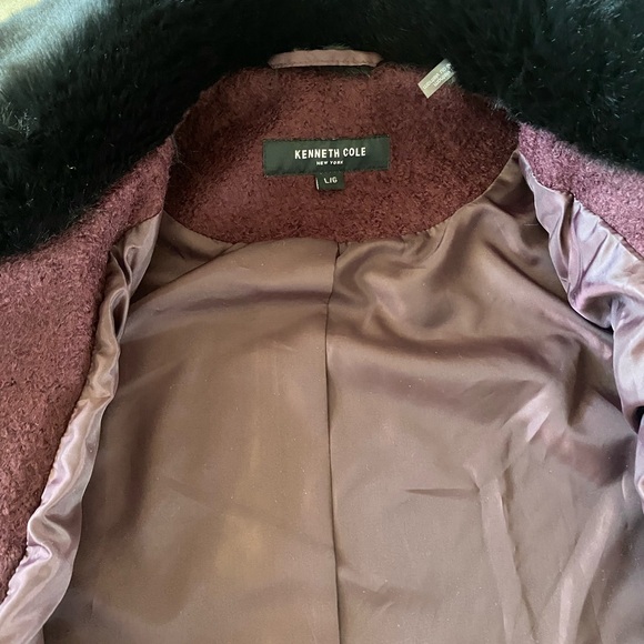 NWT Kenneth Cole wool faux fur collar burgundy women’s coat size large. - Picture 15 of 16